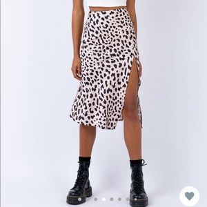 Princess Polly Leopard Satin Midi Skirt